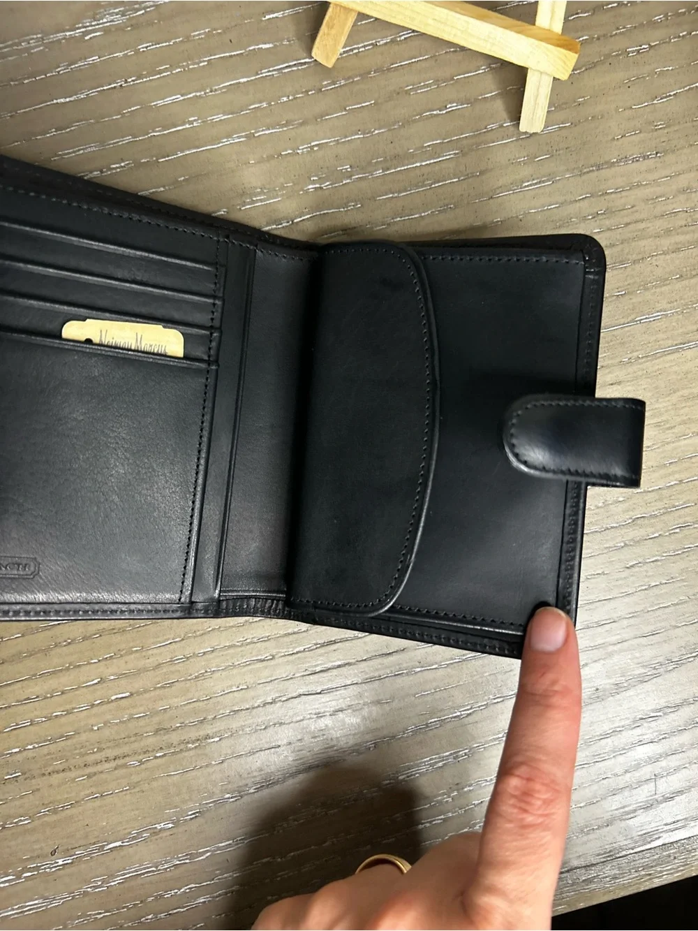 COACH Classic Black Water Buffalo calfskin leather bifold Compact Clutch 4882